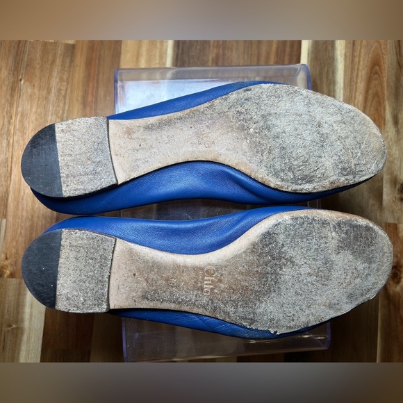 Chloe Lauren Soft Leather Blue Scalloped Edge Round Toe Slip On Ballet Flats 39 - Picture 7 of 10
